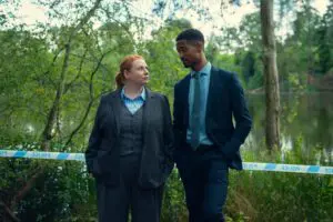 Snapshot of TV programme with two detectives