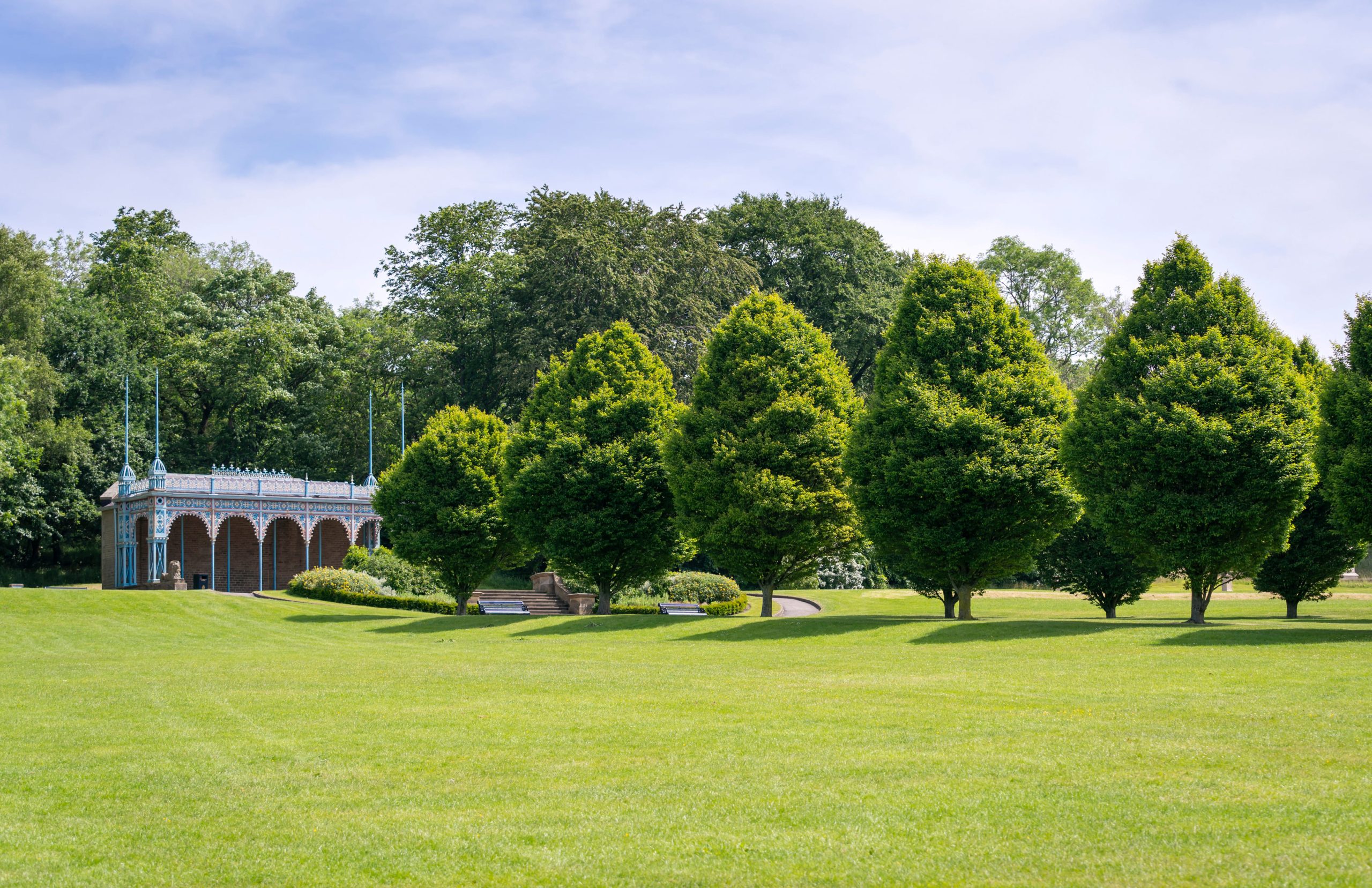 Landscape shot of gardens and field